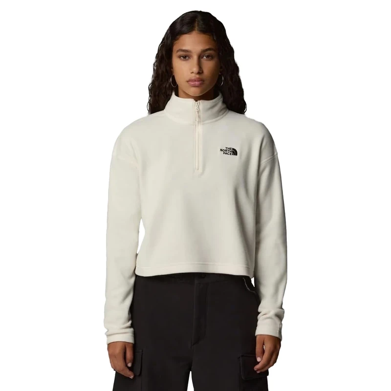 The North Face Women's 100 Glacier Cropped 1/4 Zip Sweatshirt, White Dune/Npf, S