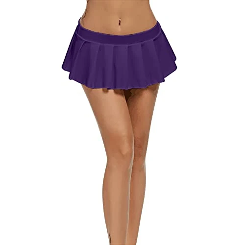 Women's Mini Skirts Solid Colour Elastic Waist Sexy Super Short Pleated Skirt for Cosplay Club Party Yoga Y2k Aesthetic Clothes (Purple S)