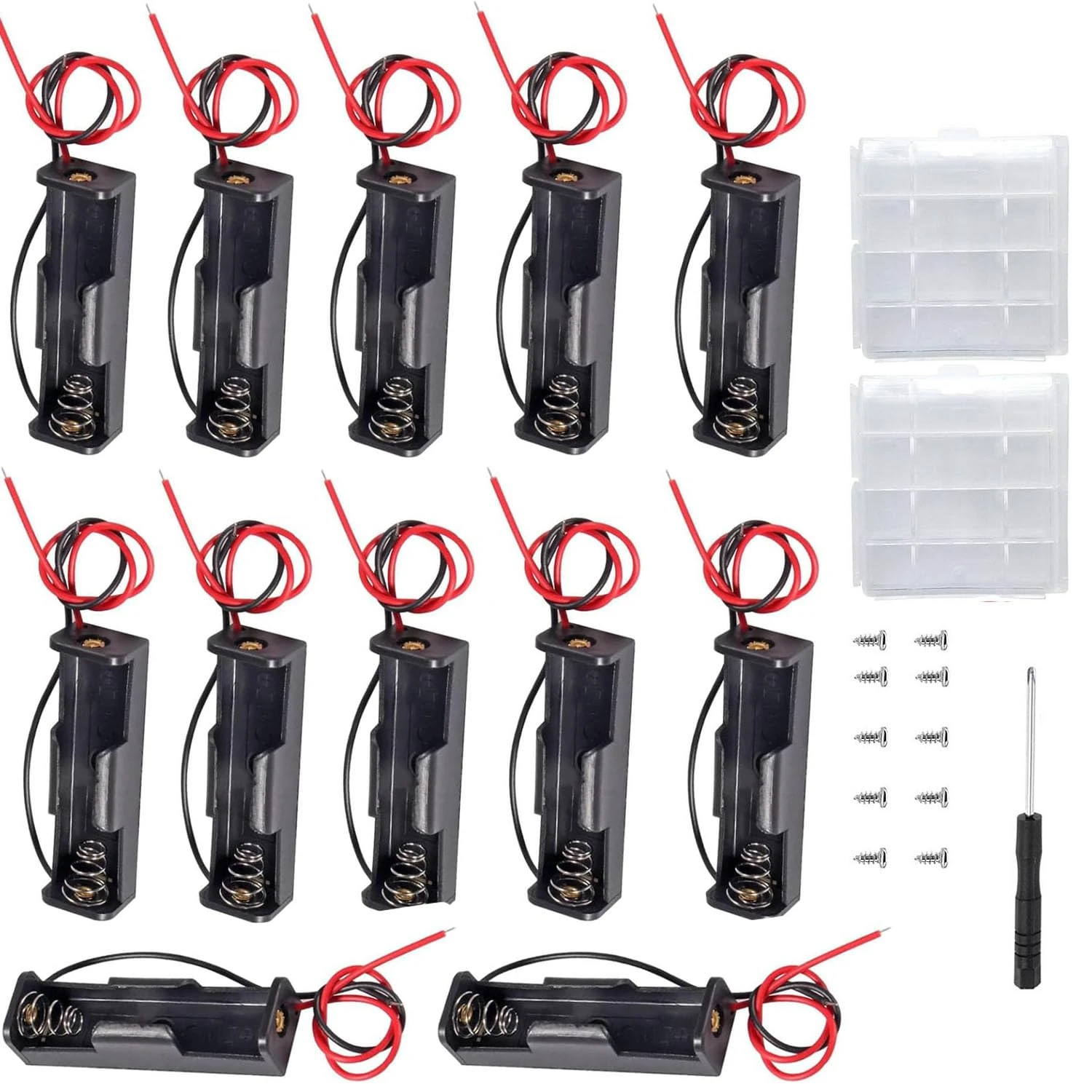 VISSQH 12 pcs AA battery holder with Wire Leads,1 x 1.5V AA Plastic battery holder housing with 2 pcs Plastic Battery Storage Box (black)