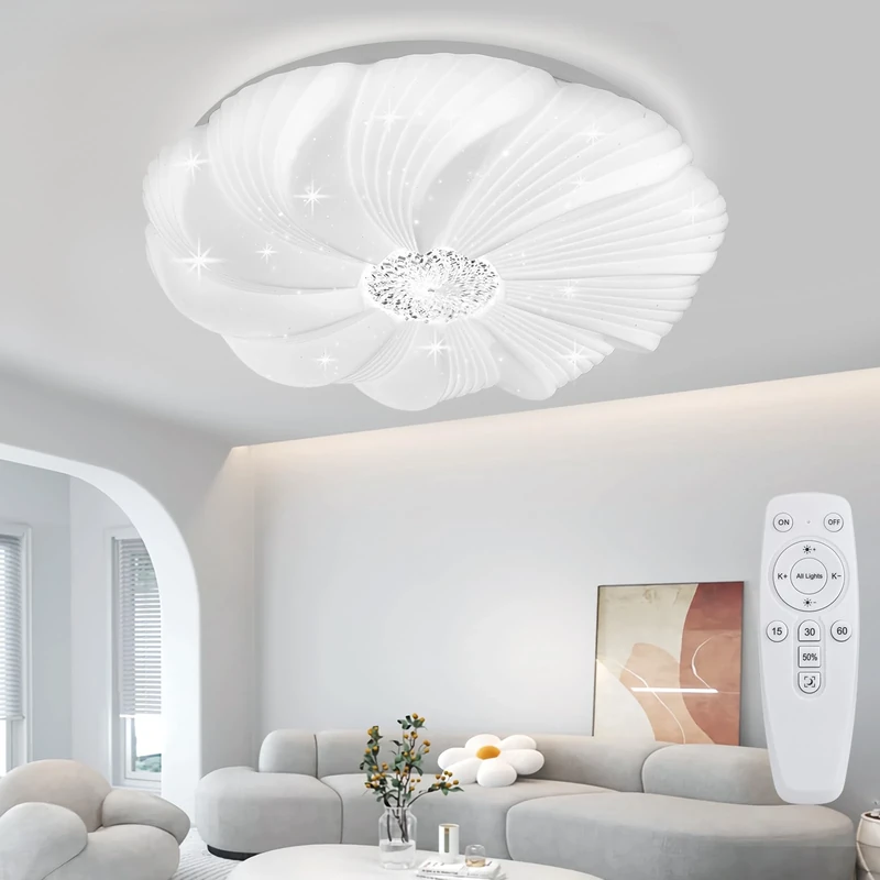OOWOLF LED Ceiling Light, Dimmable 3000K- 6500K Round Ceiling Lights, 40W Remote Control Ceiling Lamp, Memory & Timing Function, Night Light Mode, for Indoor Living Room (White 4-3000-6500K)
