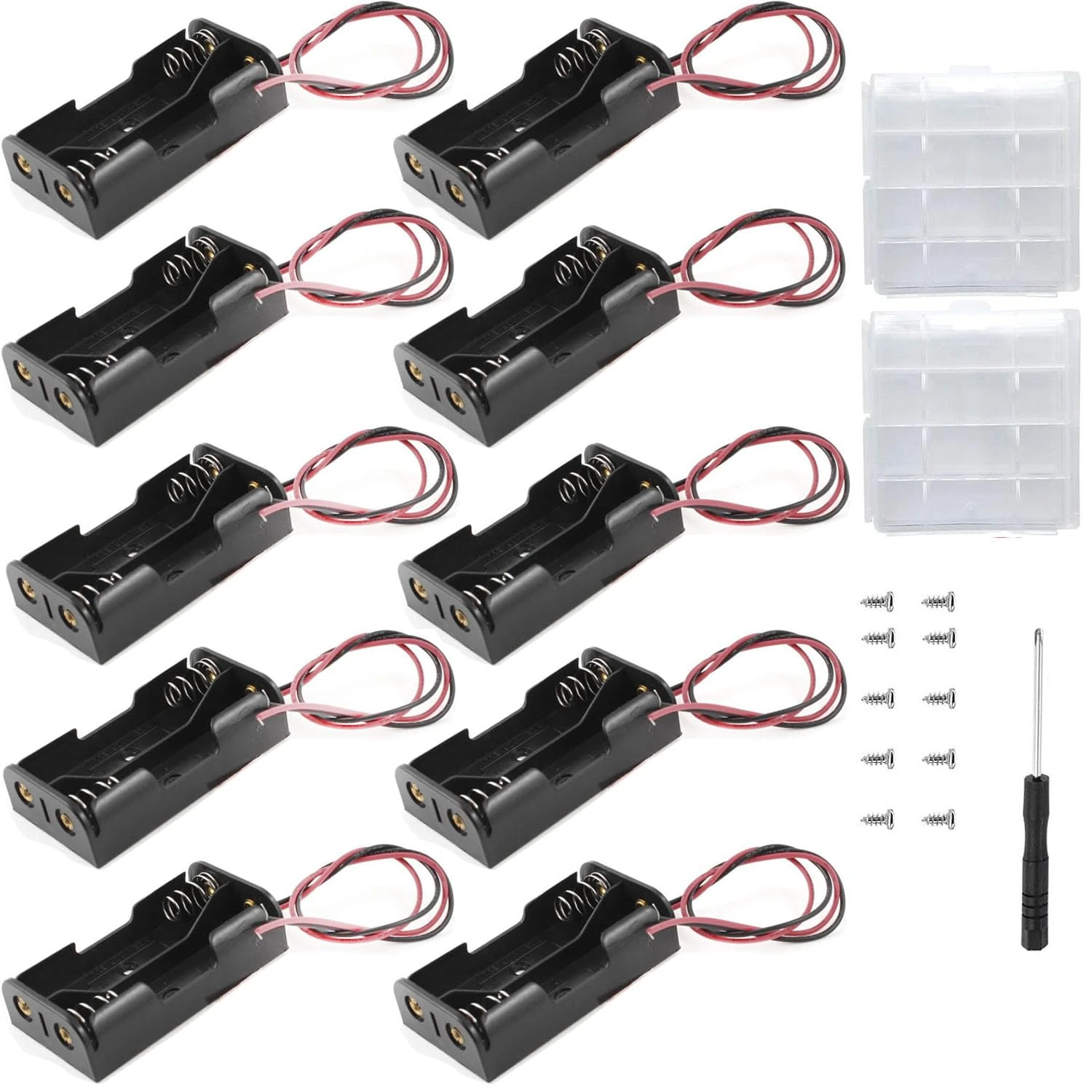 VISSQH 10 pcs black AA battery holder,2 x 1.5V AA Plastic battery holder with Wire Leads with 2 pcs Plastic Battery Storage Box