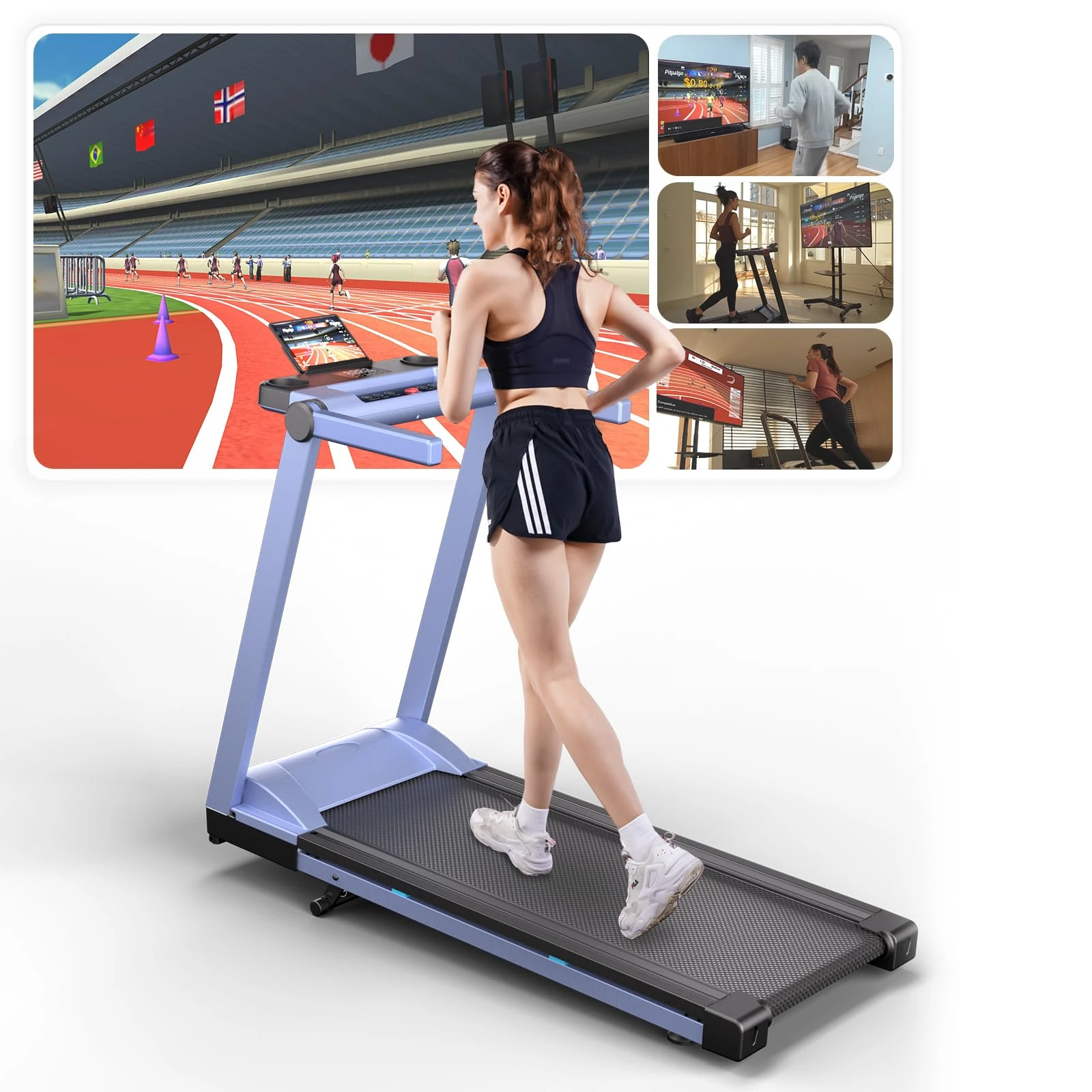 DeerRun Treadmill for Home Foldable, Raceable Incline Treadmill Suitable for High-tech Wearable Device, Floding treadmill Max 158Kg Running Machine for Home with AI Coach and Multi-runner Game