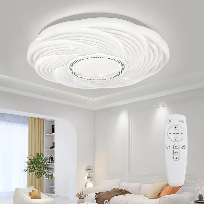 OOWOLF LED Ceiling Light, Dimmable 3000K- 6500K Round Ceiling Lights, 40W Remote Control Ceiling Lamp, Memory & Timing Function, Night Light Mode, for Indoor Living Room (White 5-3000-6500K)