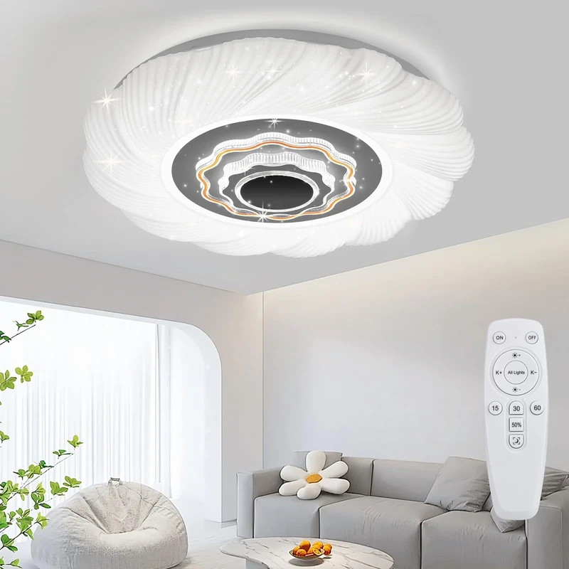 OOWOLF LED Round Ceiling Lamp, Dimmable 3000K-6500K, 40W Remote Control, Memory & Timing Function, Night Light Mode, for Indoor Living Room (White 6-3000-6500K)