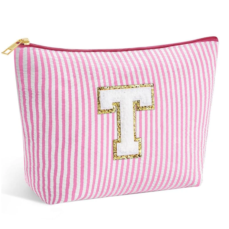 SEFORICO Personalized Make Up Bag - Birthday Gifts for Women Large Capacity A-Z Cosmetic Bags Preppy Makeup Bag Women's Portable Toiletry Bag