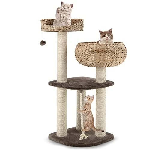 FANTASK Cat Scratching Post with Beds, Cat Scratching Post, Activity Tree, Climbing Tree, Cat House