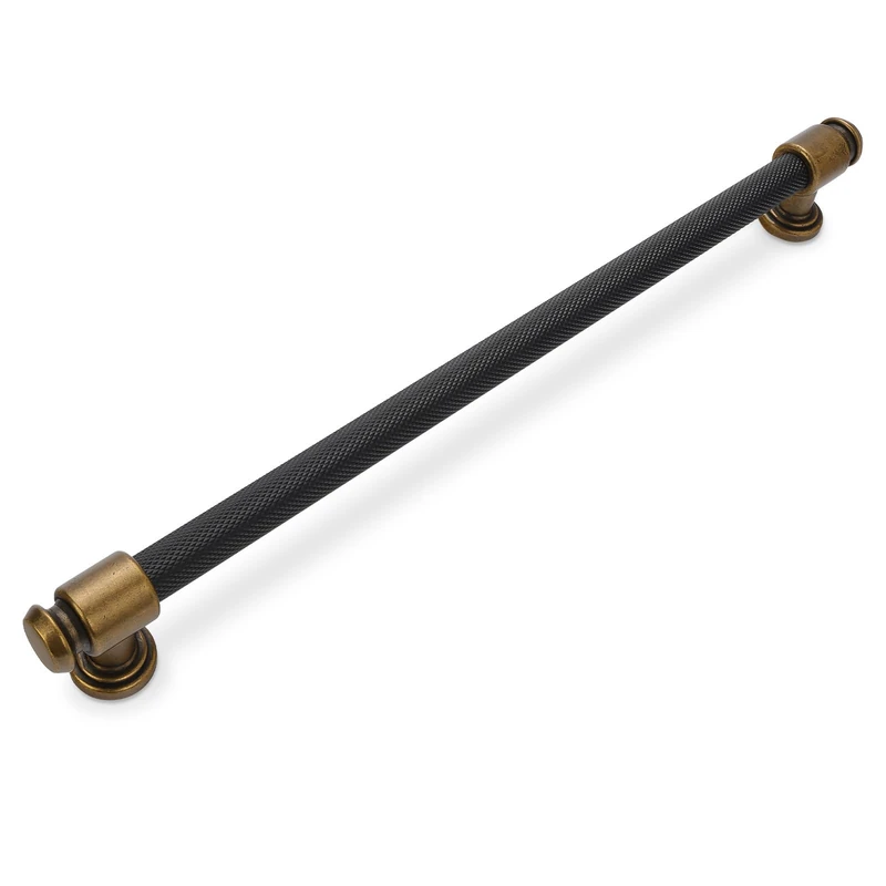 BUKOBYHE 10 Pack 12-3/5 Inch Black and Antique Brass Kitchen Cabinet Handles Knurled Cabinet Pulls Black Drawer Pulls Cabinet Hardware