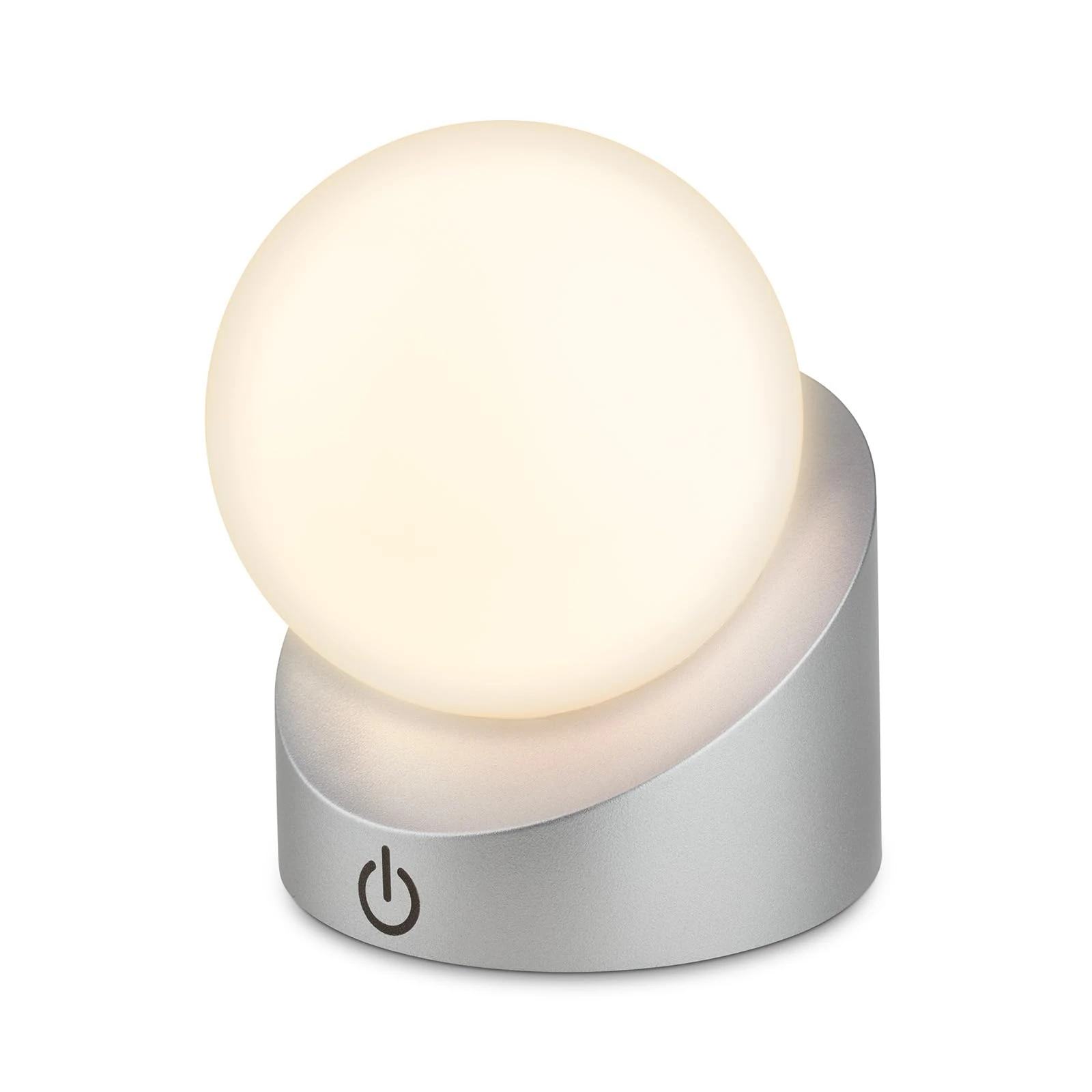 BRILONER Mini LED Table Lamp Wireless IP54 with Touch, dimmable in Steps, Rechargeable Battery & Light Source Exchangeable, Bedside lamp, Ball, LED lamp, Outdoor lamp, 10x8x9 cm, Chrome Matt