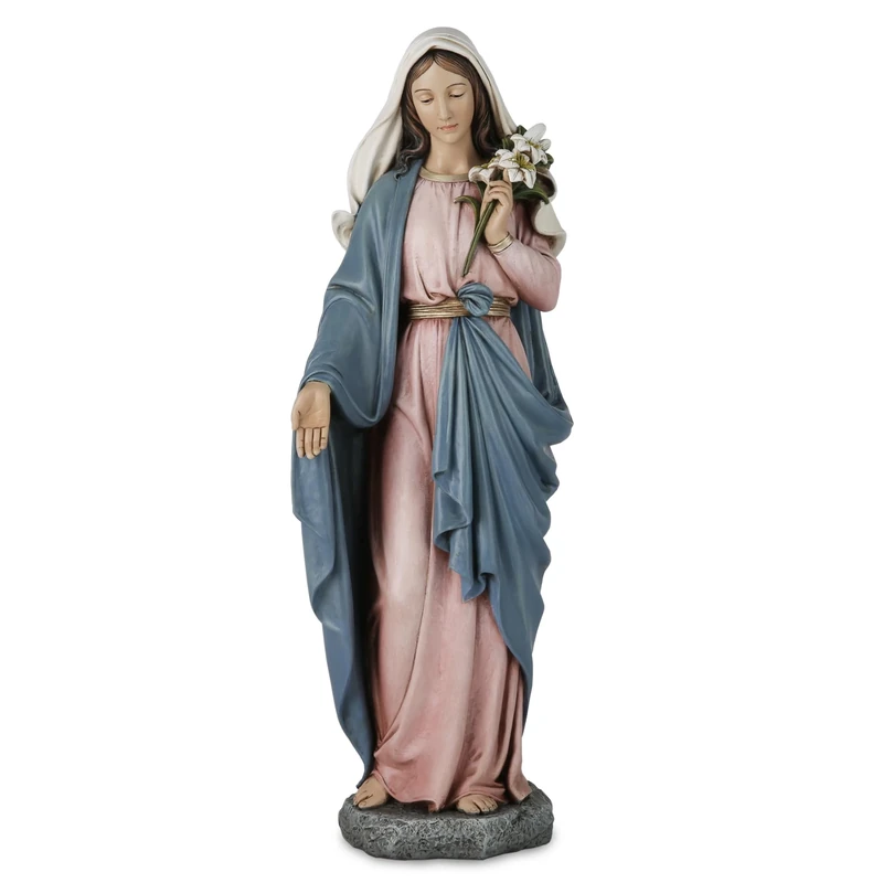 Grace4Joy Blessed Madonna Statue - 14 Inch Santa Maria with Lilies Statue Elegant Home Decor Hand Painted Renaissance Collection