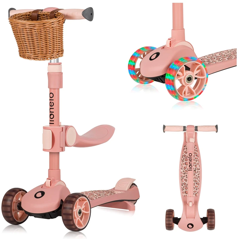 LIONELO Franky 2-in-1 Balance Bike & 3-Wheel Scooter for Kids Ages from 1 year old to 50 kg with LED Light-up Wheels, Adjustable Seat & Handlebar 58-82cm, Foldable, Anti-Slip Deck, kids scooter