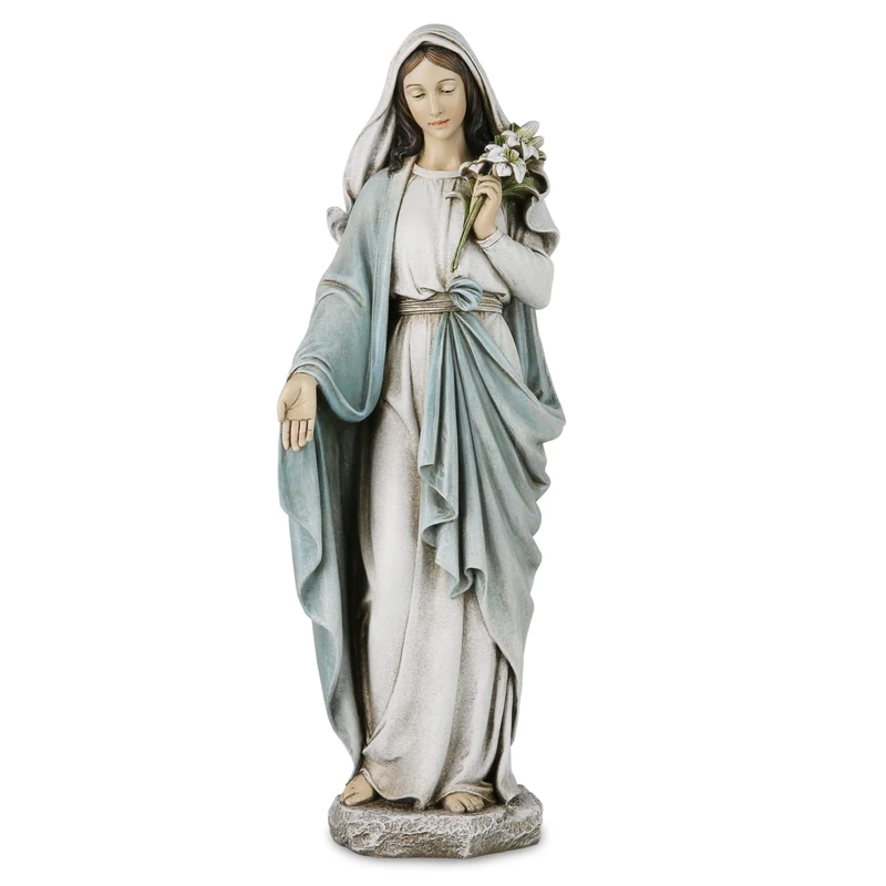 Grace4Joy Our Lady Blessed Mary Statue - Our Lady Virgin Mary Statue - Elegant Home Decoration Hand Painted Santa Maria With Lilies Renaissance Collection
