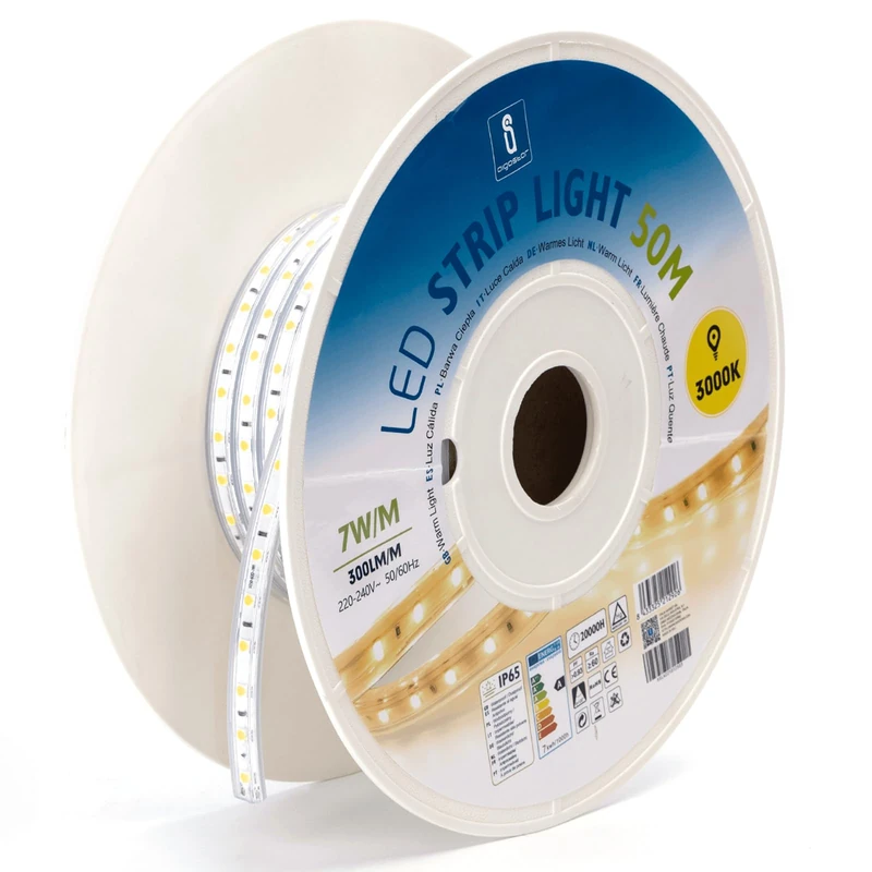 Glowster 50 m White LED Strip with Integrated Circuit, 10 mm, Ideal for Decorative Lighting and Signage.