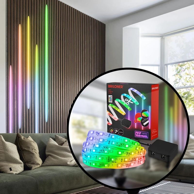 Briloner Your Panel LED Strip Starterset, RGB Light Colors, Remote Control, Strip Bar, Room Decoration, Acoustic Panel Accessories, Light Strip - Image 1