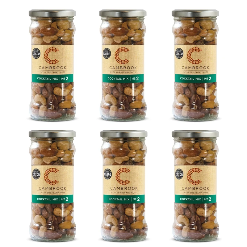Cambrook - Cocktail Mix 2, Baked & Salted Mixed Nuts, 175g Jar, Pack of 6
