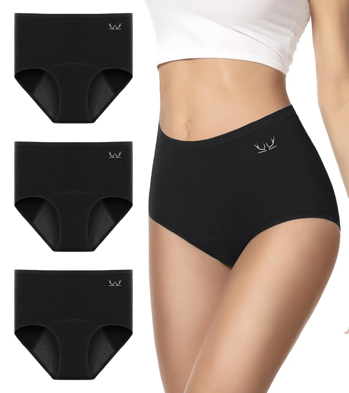 PULIOU Women Period Pants High waisted Heavy Flow Postpartum Underwear Leakproof Menstrual Knickers Extra Protection Pack of 3