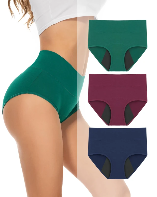 PULIOU Women Period Pants High waisted Heavy Flow Postpartum Underwear Leakproof Menstrual Knickers Extra Protection Pack of 3