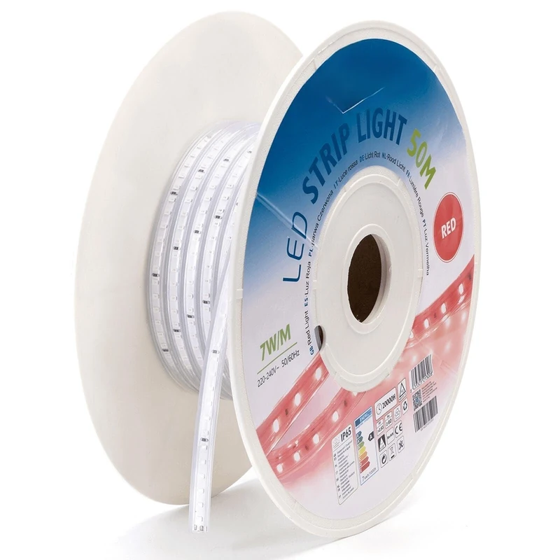 Glowster 50 m red LED Strip, 8 mm, with Integrated Circuit, Ideal for Decoration, Signage and Atmosphere of Spaces.