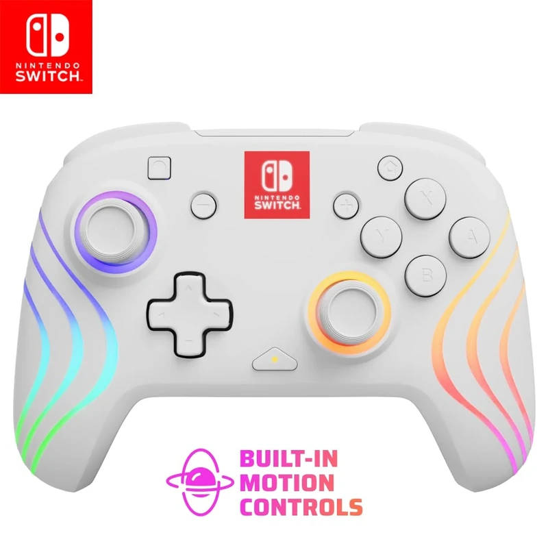 PDP Afterglow Wave Wireless Pro Controller with Full Motion for Nintendo Switch, Nintendo Switch - OLED Model, 8 RGB LED Lighting Zones, 30 Foot Range, 20 Hour Rechargeable Battery White