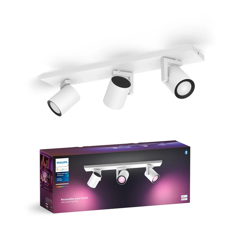 Philips Hue White & Color Ambiance Ceiling lamp Argenta with Three spotlights, dimmable LED spotlights for The Hue System with 16 Million Colours, Intelligent Light Control via Voice and app, White.