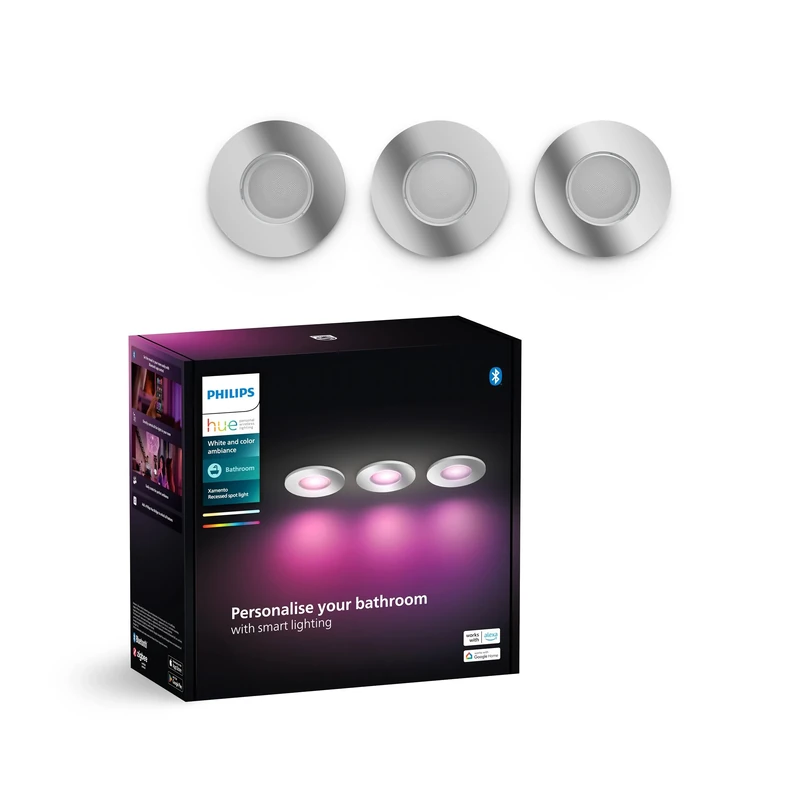 Philips Hue White & Color Ambiance Xamento 3-Pack, dimmable Bathroom Lights for Hue Lighting System with 16 Million Colours, Intelligent Light Control via Voice and app, Silver