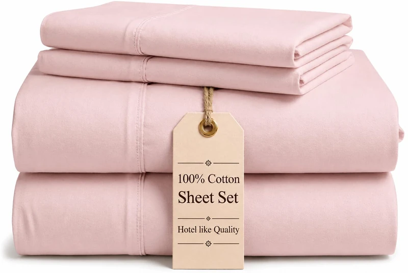 Good Sleep Bedding 100% Cotton Queen Sheet Set - 4 Piece, 800 TC 16 Inch Deep Pocket Queen Sheets, Soft & Breathable Queen Sheets, Luxury Sheet Set Queen Size with Pillow Covers - Blush Queen Sheets