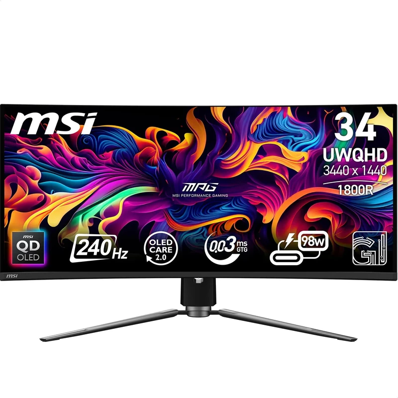 MSI MPG 341CQPX 13.4" OLED Gaming Monitor, FHD 1080p, 144Hz, Quantum Dot, Black