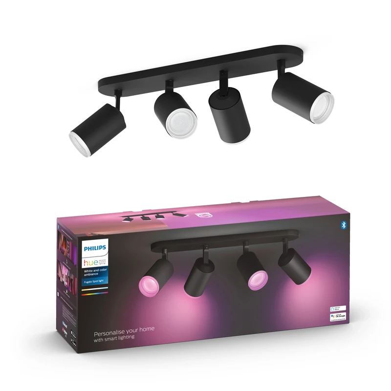 Philips Hue White & Color Ambiance Fugato Spot 4 FLG. Black 4x350lm, dimmable, 16 Million Colours, app-controllable, Compatible with Amazon Alexa (Echo, Echo Dot)