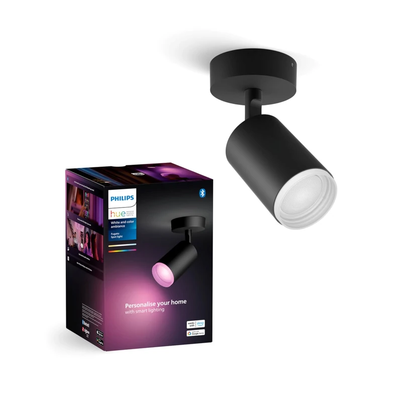 Philips Hue White & Color Ambiance Fugato Spot 1 FLG. Black 1x350lm, dimmable, 16 Million Colours, app-controllable, Compatible with Amazon Alexa (Echo, Echo Dot)