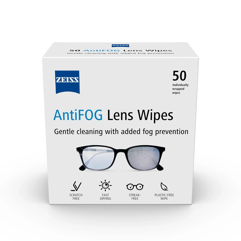 ZEISS AntiFOG Wipes, Lens Cleaner for Glasses, Cameras & Binoculars, Individually Packed Single Use Disposable Cloths in Sachets, for Handy and Portable Spectacle Cleaning On The Go – Pack of 50