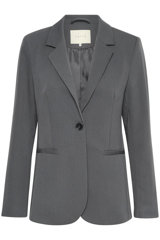 KAFFE Women's Blazer Single Breasted Notch Lapel Regular Fit Jetted Pockets, Black Oyster, 16 - Image 1