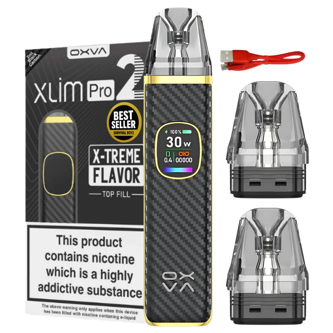 Oxva Xlim Pro 2 Pod Kit [Black Carbon] - Available in 24 colours, 2A Fast Charge, 1300mAh Battery, 0.56" Ultra-HD Color Screen - No Nicotine