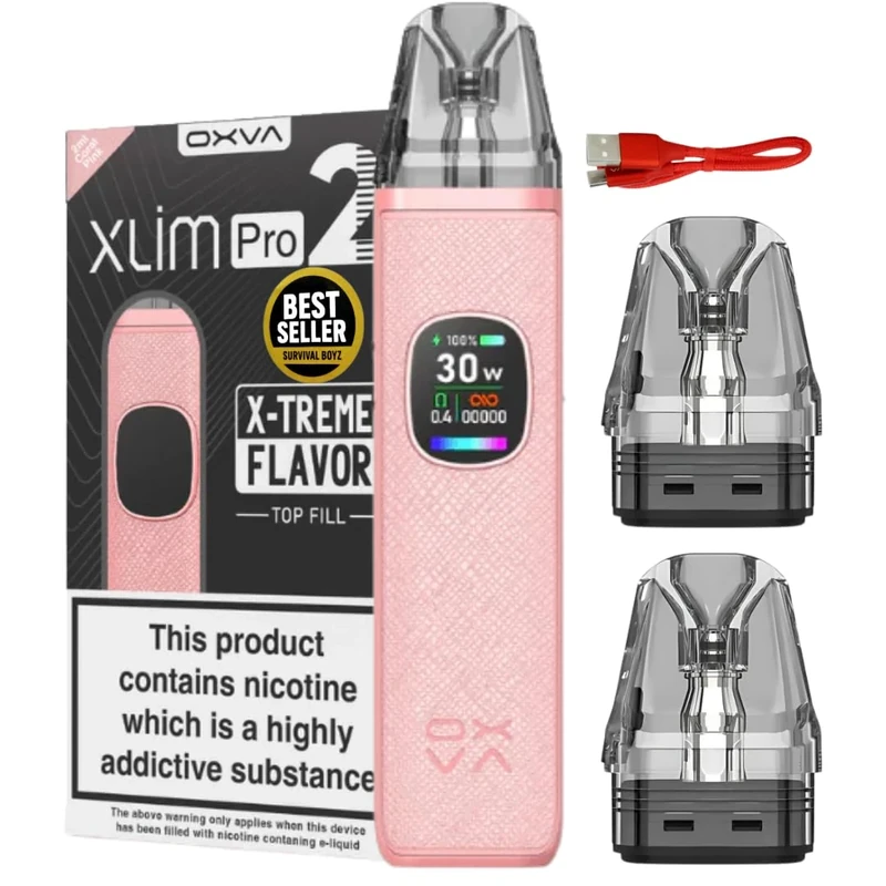 Oxva Xlim Pro 2 Pod Kit [Coral Pink] - Available in 24 colours, 2A Fast Charge, 1300mAh Battery, 0.56" Ultra-HD Color Screen - No Nicotine