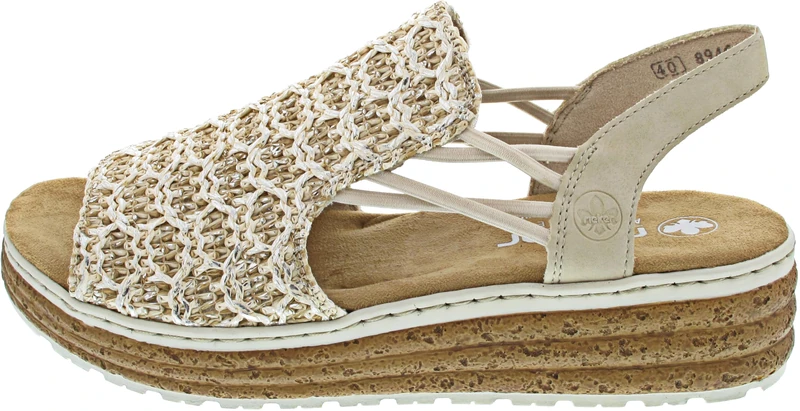 Rieker 62860 Women's Sandals, beige silver cliff, 5 UK