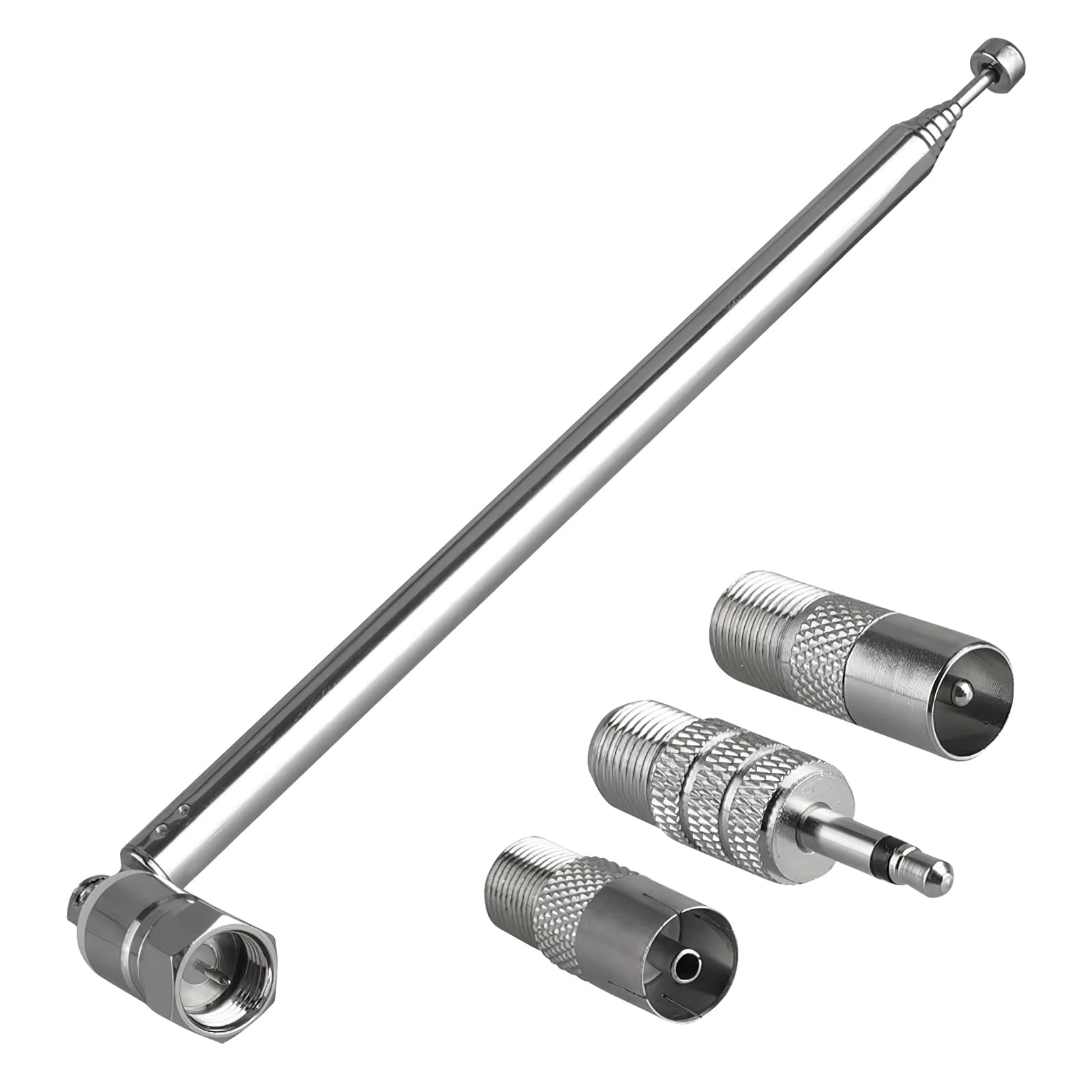 75 Ohm DAB FM Radio Aerial for Hifi 7-Section Telescopic FM Aerial Indoor Radio Antenna F Type Male Plug Connector with 3 Adapters for Tuner Stereo Table Top TV AV Receiver Mini System