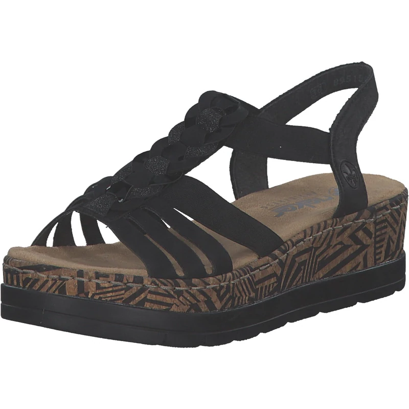 Rieker Women's Wedge Sandals, Black 00, 7.5 UK