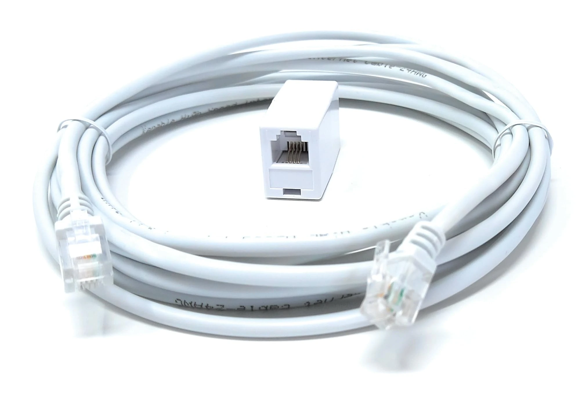 DRUT 4m RJ11 to RJ11 ADSL 2+ Male to Male Cable with Female Coupler, BT Telephone, Broadband, Modem Extension Lead, Gold Plated Connectors White 13ft