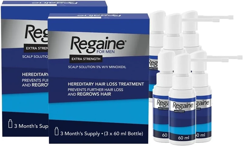 Regaine for Men Extra Strength Scalp Solution for Hair Regrowth (3x 60ml) with 5percent Minoxidil, Cutaneous Solution, Male Pattern Hair Loss (Pack of 2)
