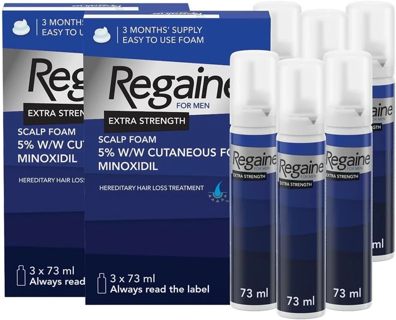 Regaine For Men Extra Strength Foam - Scientifically Proven To Help Stop Hereditary Hair Loss - Minoxidil Foam for Hair Regrowth - (3 x 73ml) (Pack of 2), Packaging May Vary