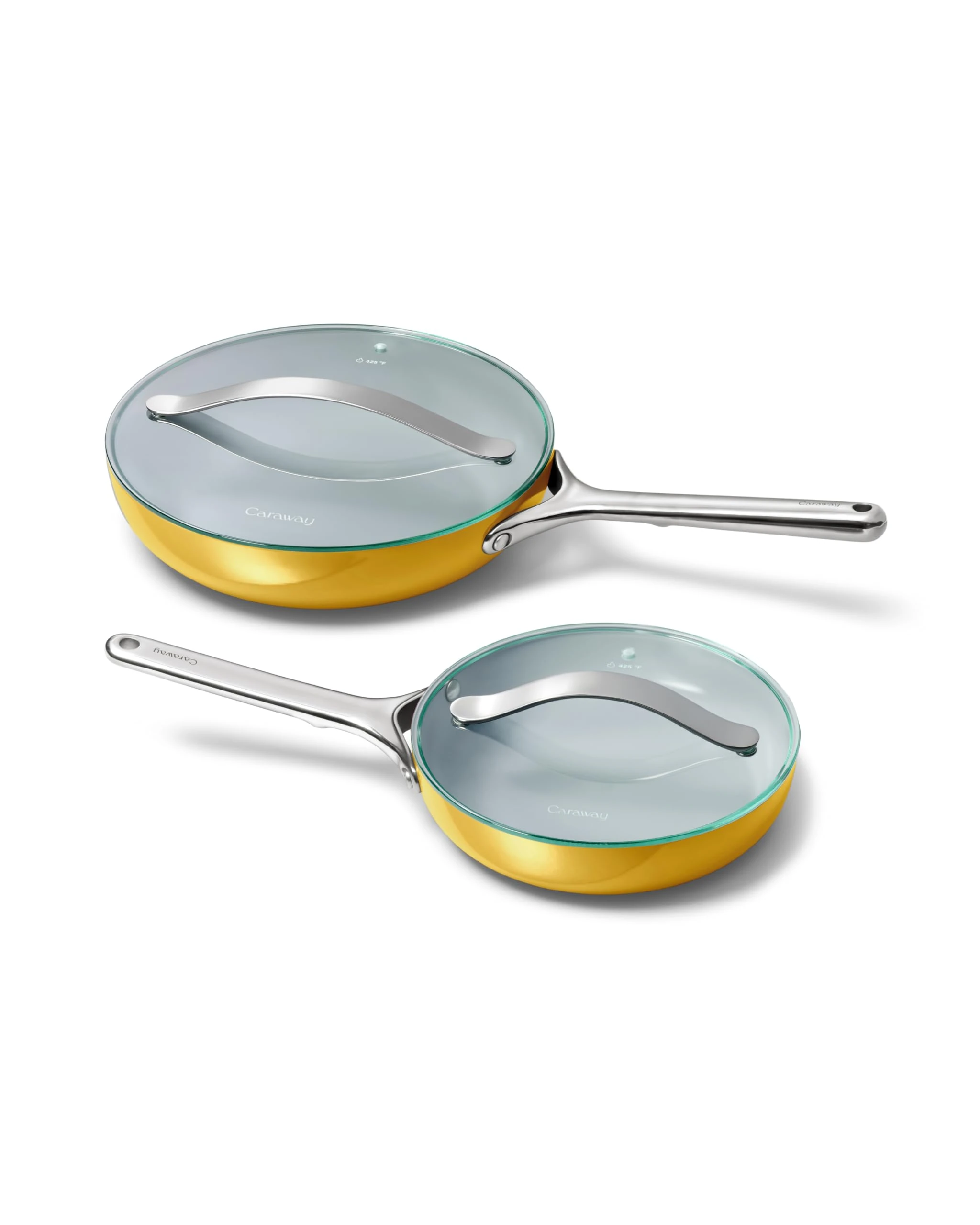 Caraway Ceramic Fry Pan Duo with Glass Lids - Non-Stick Frying Pans (10.5” & 8”) - Non Toxic, PTFE & PFOA Free - Oven Safe & Compatible with All Stovetops – Marigold
