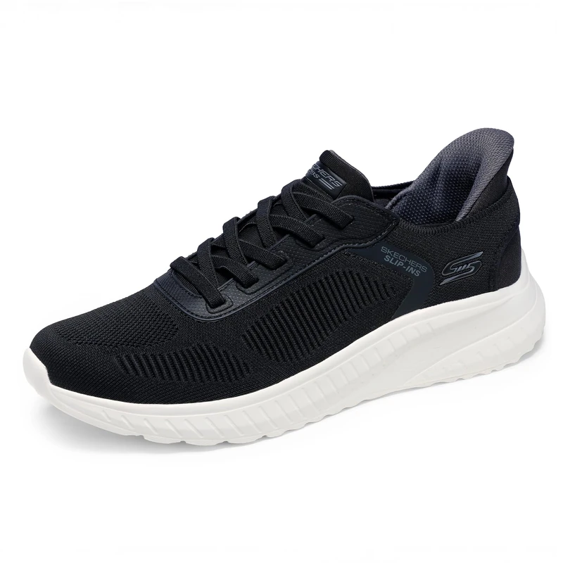 Skechers Men's BOBS Squad Chaos Solid Step Trainers, Black Knit, 12 UK Wide