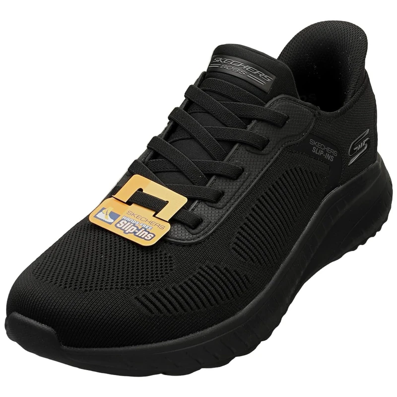 Skechers Men's Hands Free Slip-ins Squad Chaos-Solid Step Sneaker, Black/Black, 7