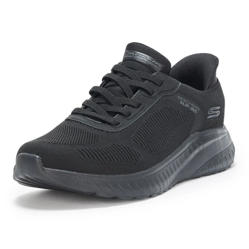 Skechers Men's BOBS Squad Chaos Solid Step Trainers, Black Knit, 7.5 UK Wide