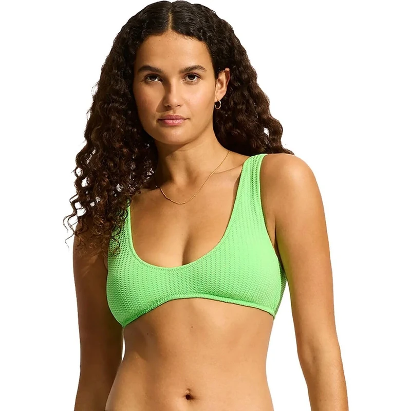 Seafolly Women's Over The Shoulder Tie Back Scoop Front Bikini Top Swimsuit, Sea Dive Summer Green, 8