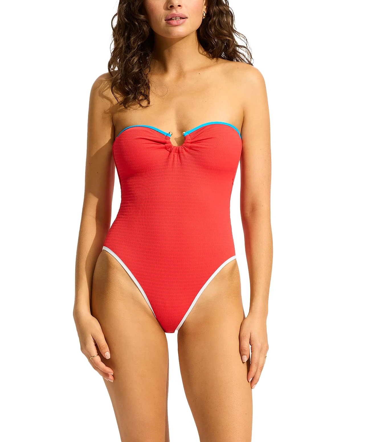 Seafolly Women's Bandeau Halter One Piece Swimsuit, Beach Bound Flame, 10