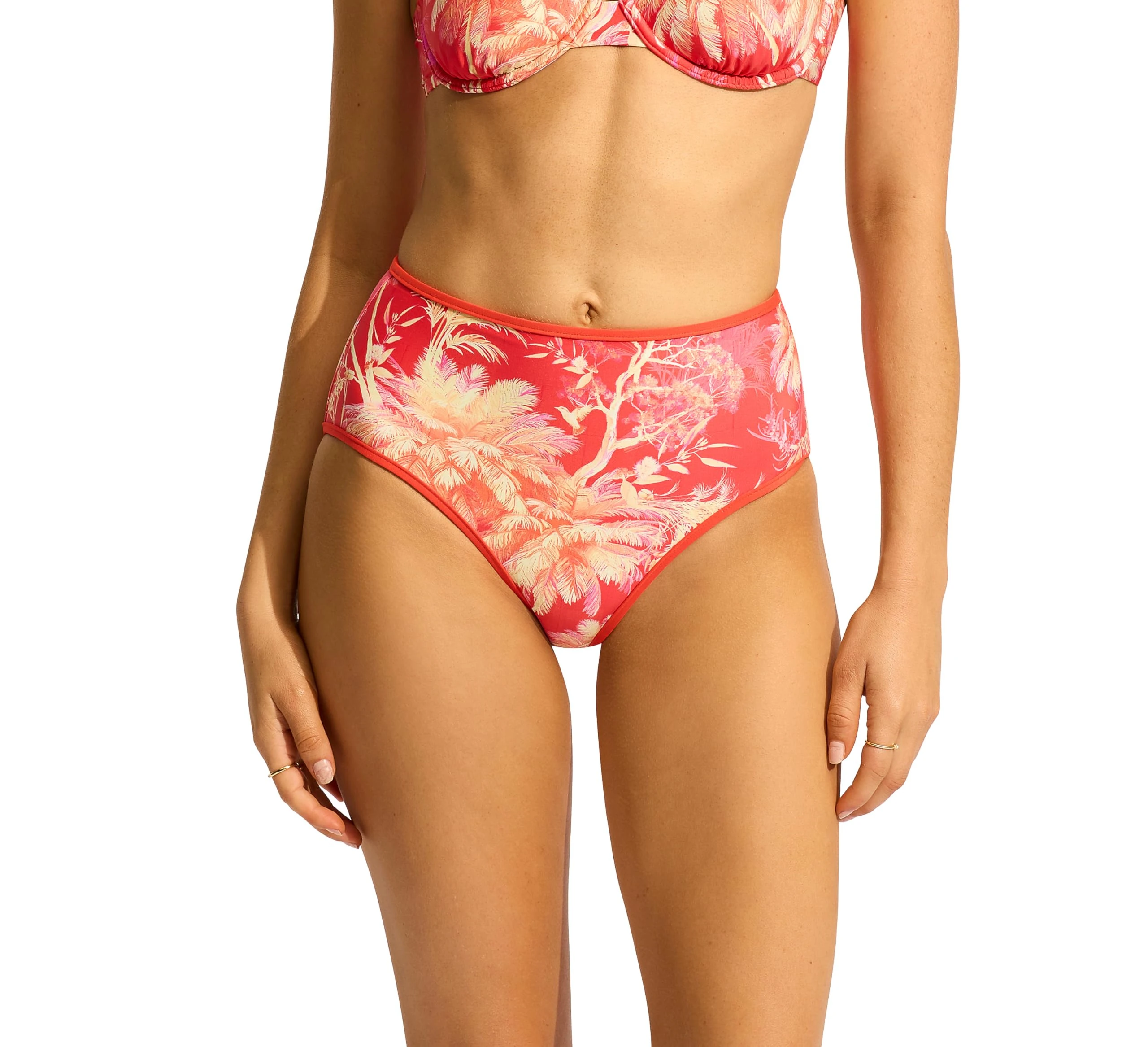 Seafolly Women's High Waisted Full Coverage Low Legline Bikini Bottom, Marbella Flame, 2
