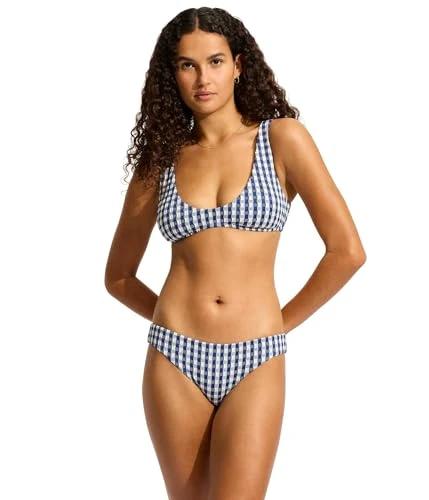 Seafolly Women's Over The Shoulder Tie Back Scoop Front Bikini Top Swimsuit, Bella Ultramarine, 8