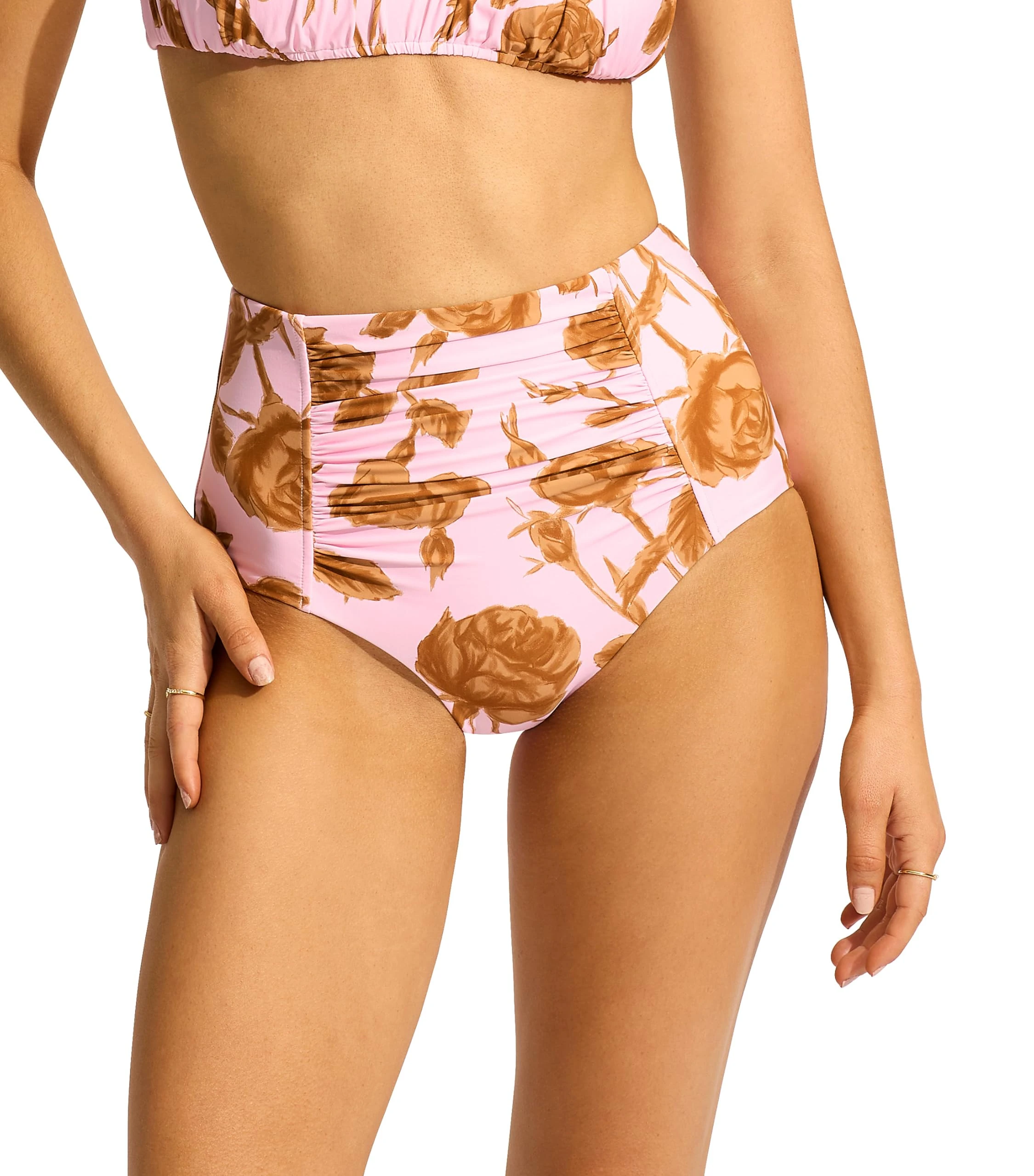 Seafolly Women's High Waisted Full Coverage Bikini Bottom Swimsuit, Rococo Blossom, 8