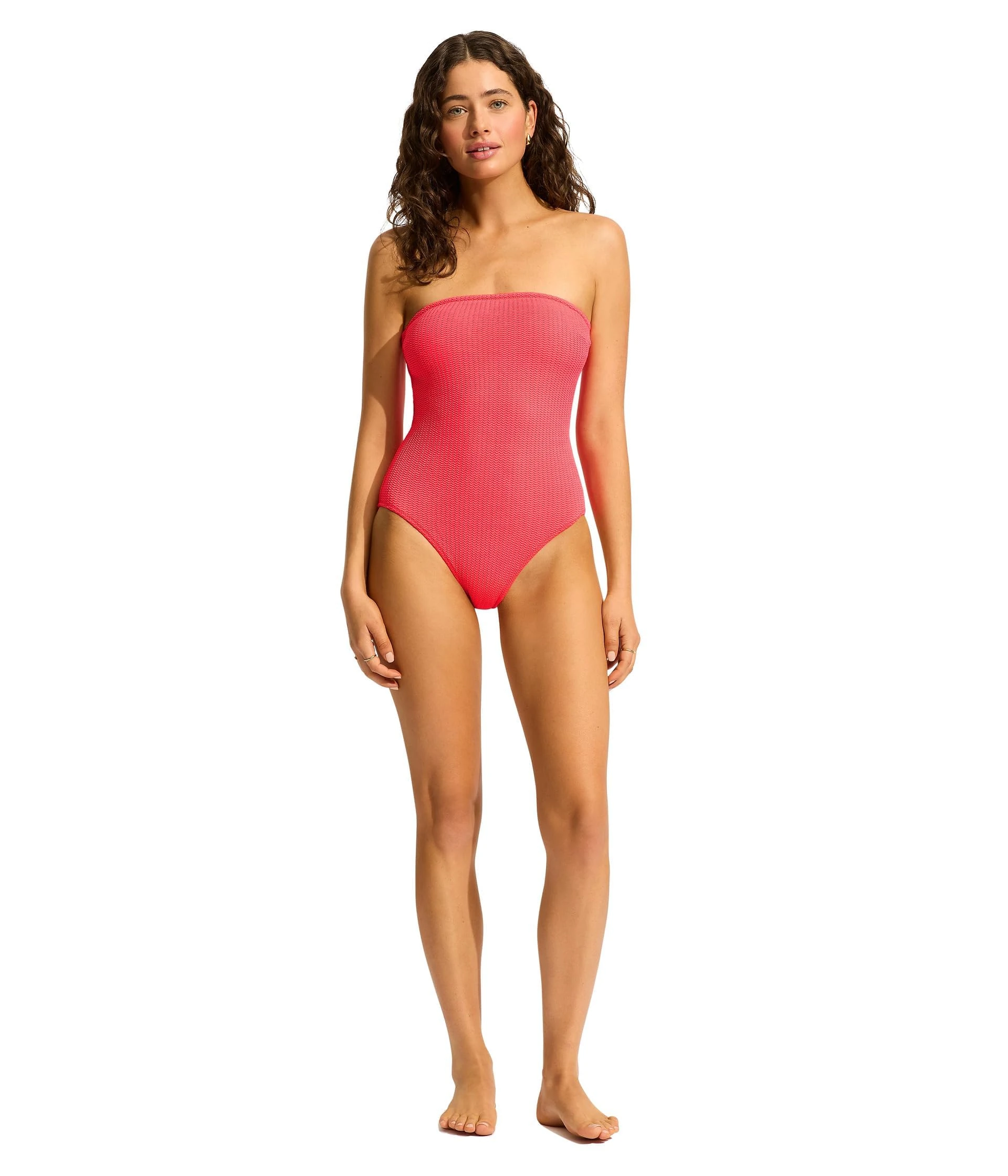 Seafolly Womens Bandeau One Piece Swimsuit with High Cut Leg, Sea Dive Snapdragon, 12