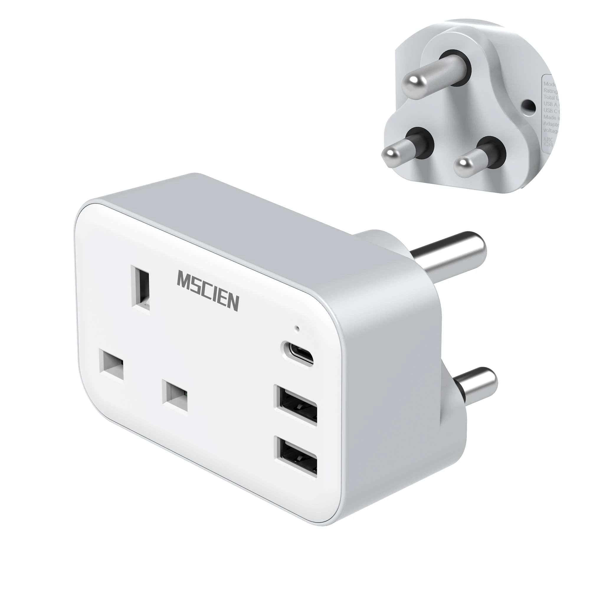 UK to South Africa Plug Adapter, Mscien South African Plug Adaptor with 3 USB, Type M Power Adapter Grounded Charger for SA, Namibia, Swaziland, Lesotho, Mozambique
