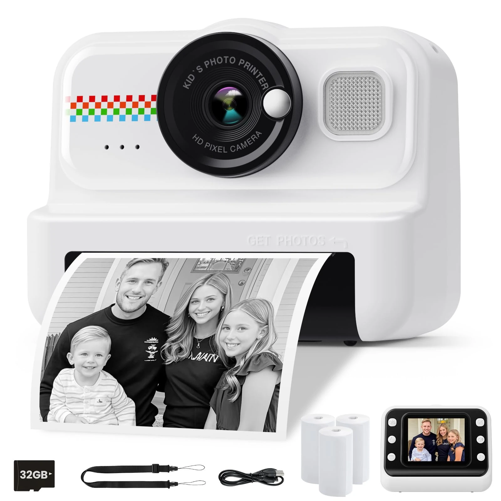 HiMont Kids Camera Instant Print, 1080P Instant Print Camera for Kids with 32GB Card & 3 Rolls Paper, Selfie Digital Camara, Funny Toys Gifts for Boys & Girls Age 3-12 (Black)